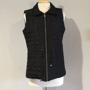 Ac-tiv-ology Black Collared Quilted Zip Front Tie Waist Vest M
